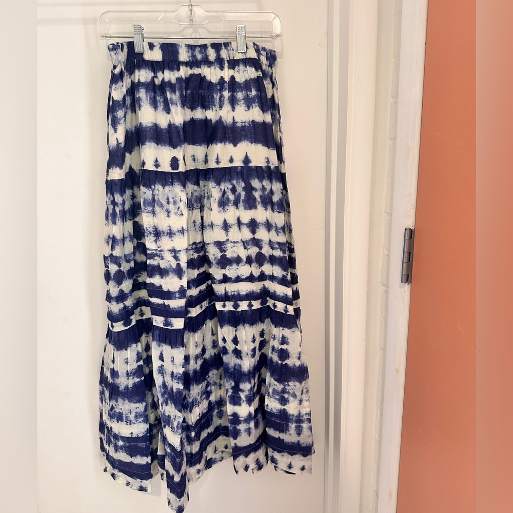 Mango Blue and White Tiered A-Line Maxi Skirt